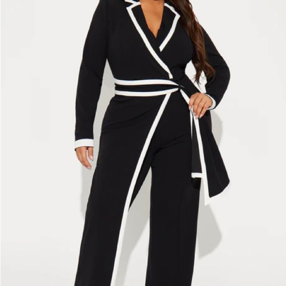 Fashion Nova Black and White Wrap Pantsuit